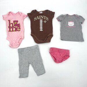 0-3 MONTHS Set of 5 Pieces Of Baby Girl Clothing Random Brands NFL Saints